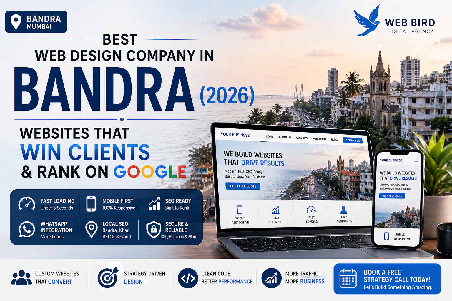 Bandra web design company workspace showing modern website development, UI UX design and digital marketing setup